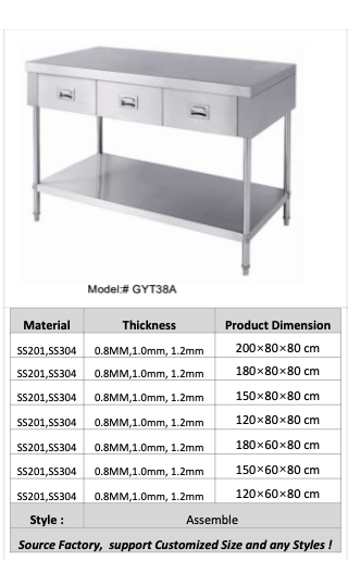 Custom work tables catalog