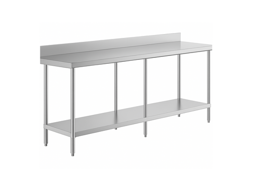 8ft x 2ft Stainless Steel Work Table with 4'' backsplash